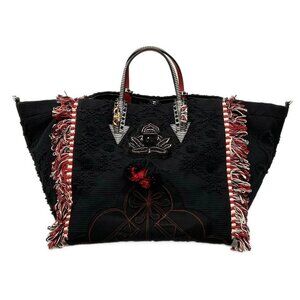 Auth CHRISTIAN LOUBOUTIN Portugaba - Black Red Multi Canvas Felt Leather